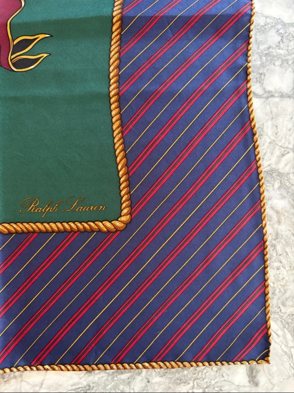 Vintage Polo Ralph Lauren Heraldic Silk Scarf - Teal, Navy, Gold, Burgundy